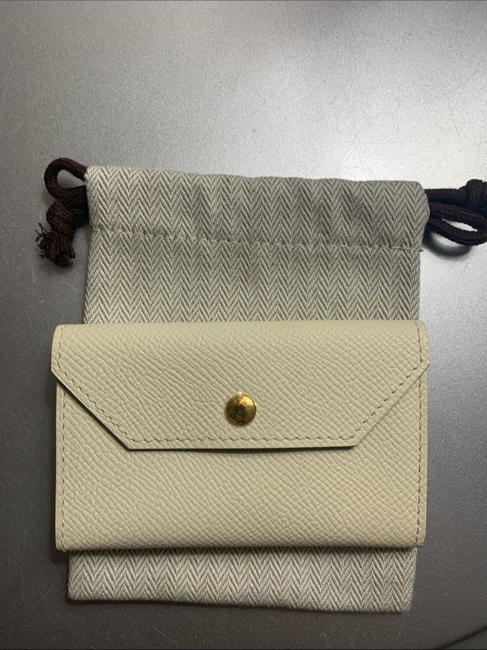 Authentic New Hermes Cream Leather Envelope Cardholder with Gold Snap